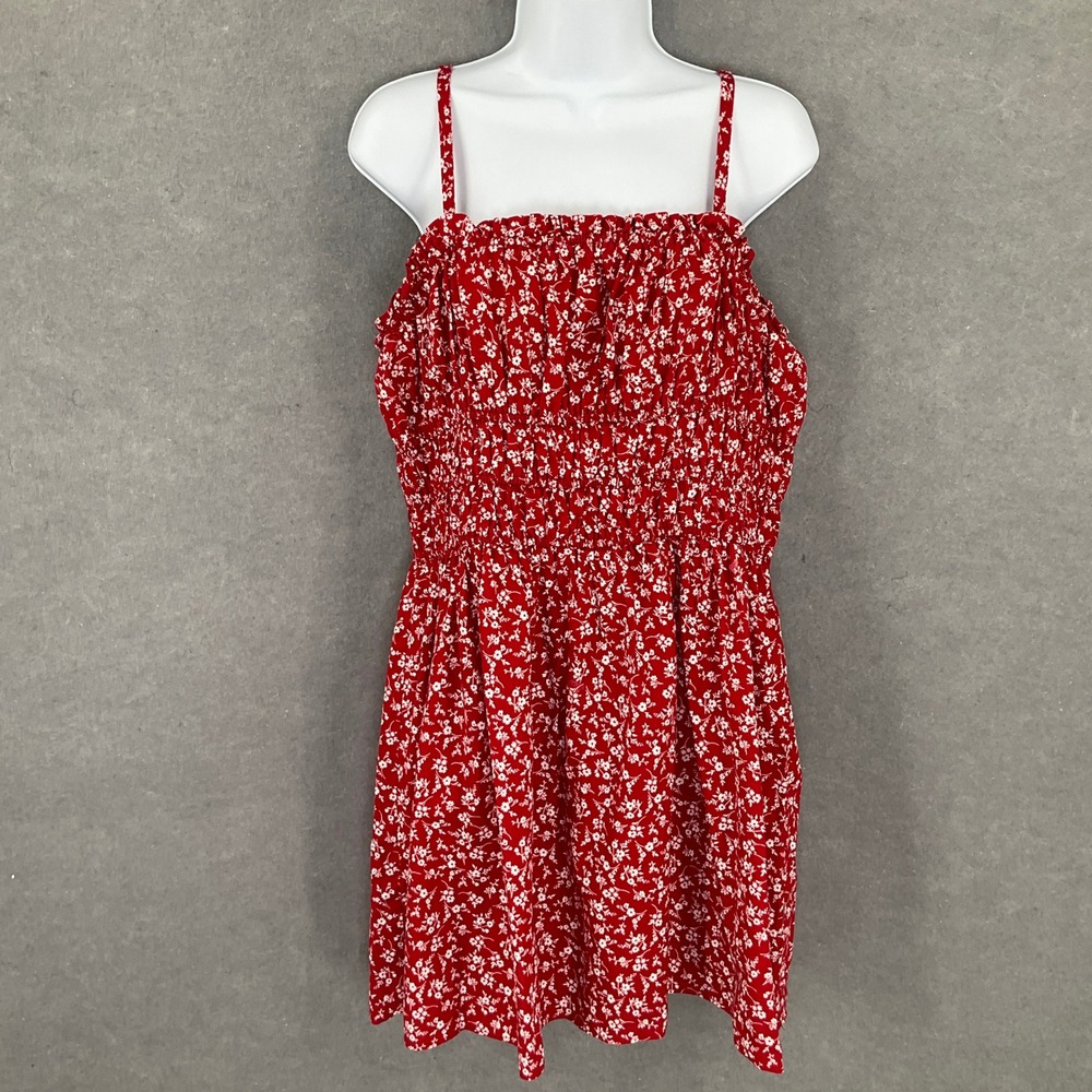 Wild Fable Dress Womens Sz L Red Floral Sleeveless Mini Smocked Sundress Boho